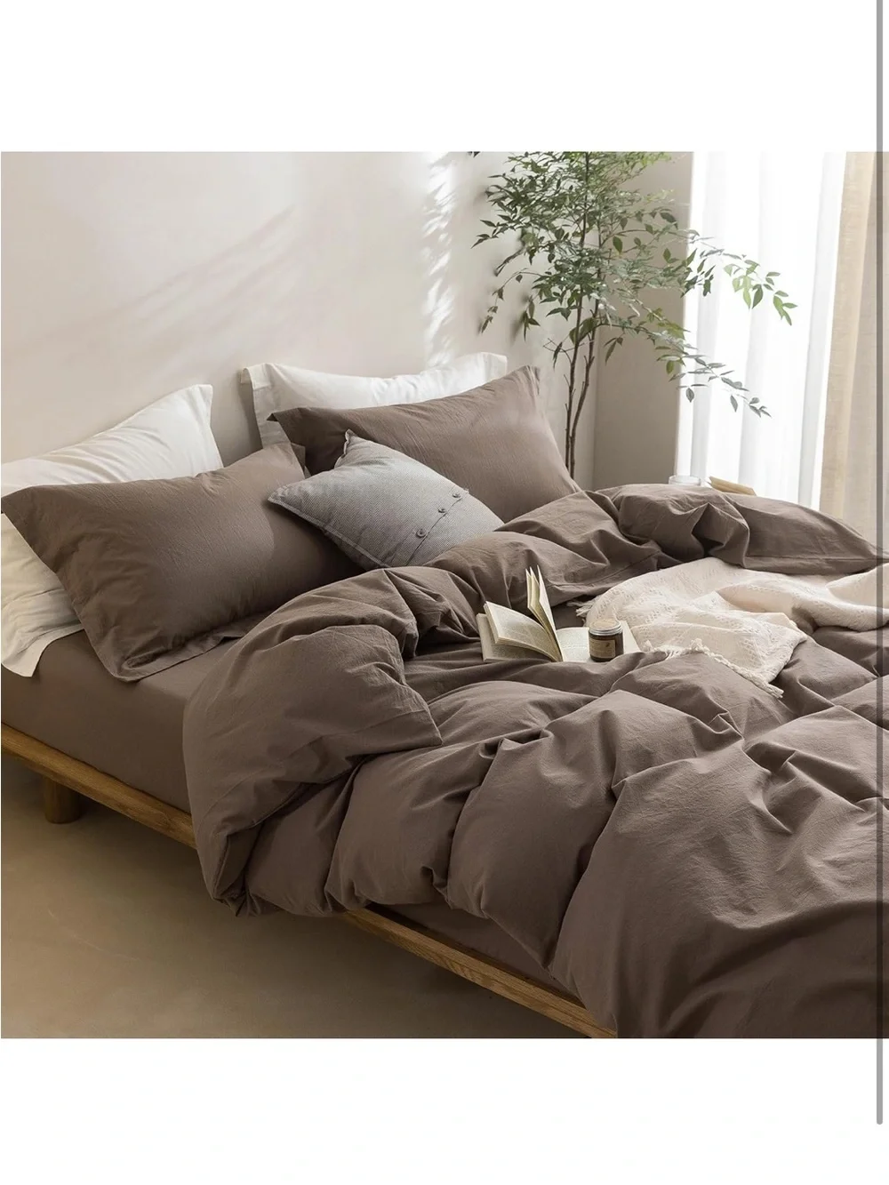NEW Choc 100% Washed Cotton Duvet Cover Set w/zipper. OEKO-TEX STD 100 certified